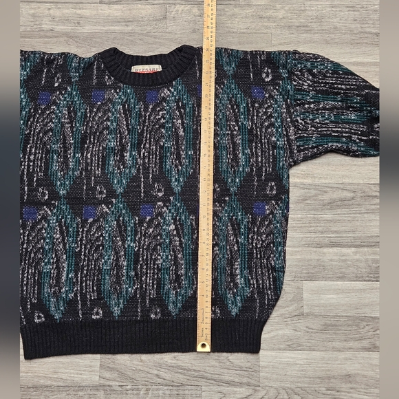 Vintage 90's Ugly Christmas Sweater Blue Geometric Size Large Retro D'Cesare - Picture 5 of 5